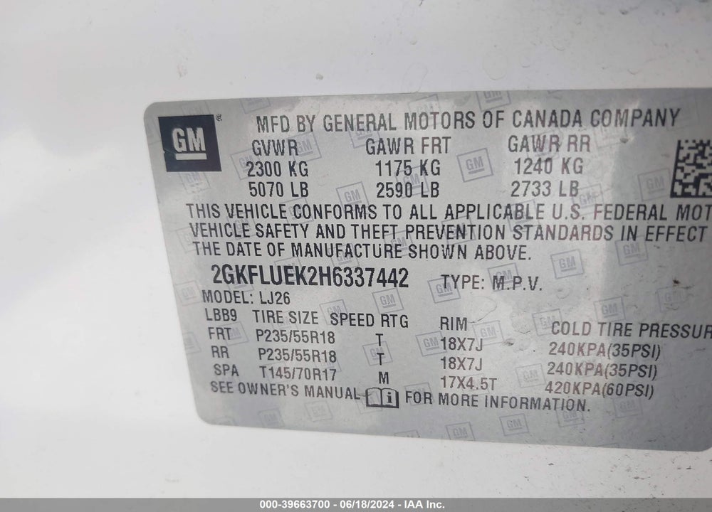 2017 GMC TERRAIN SLT VIN: 2GKFLUEK2H6337442