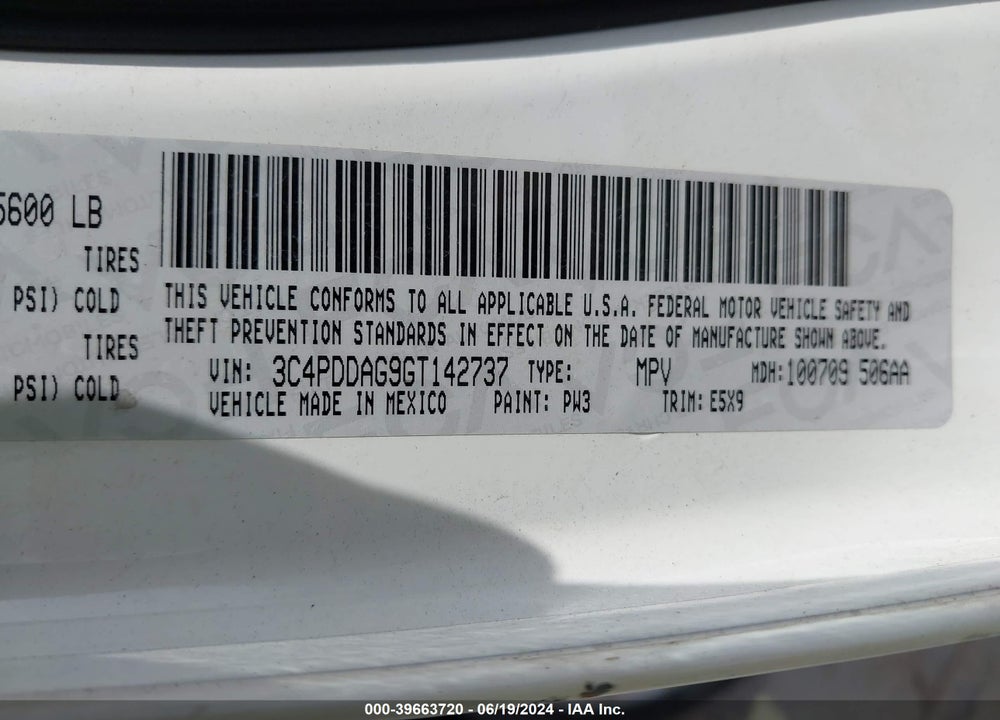 2016 DODGE JOURNEY SE VIN: 3C4PDDAG9GT142737