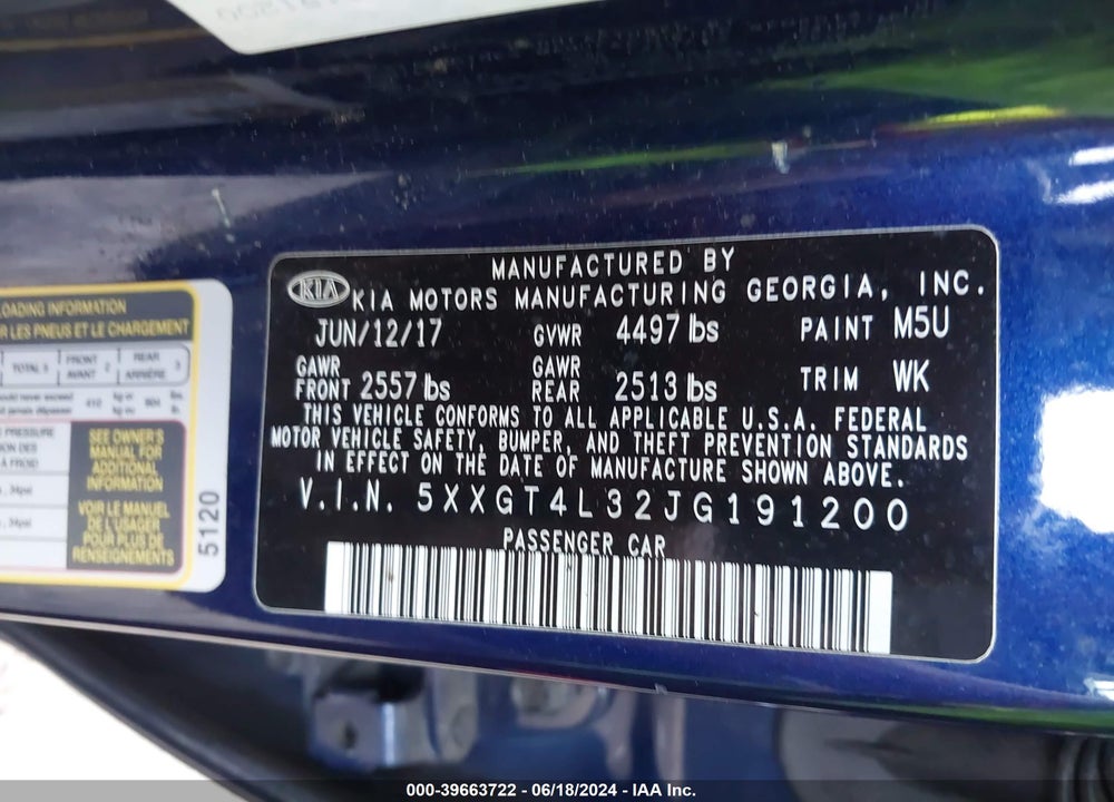 2018 KIA OPTIMA LX VIN: 5XXGT4L32JG191200