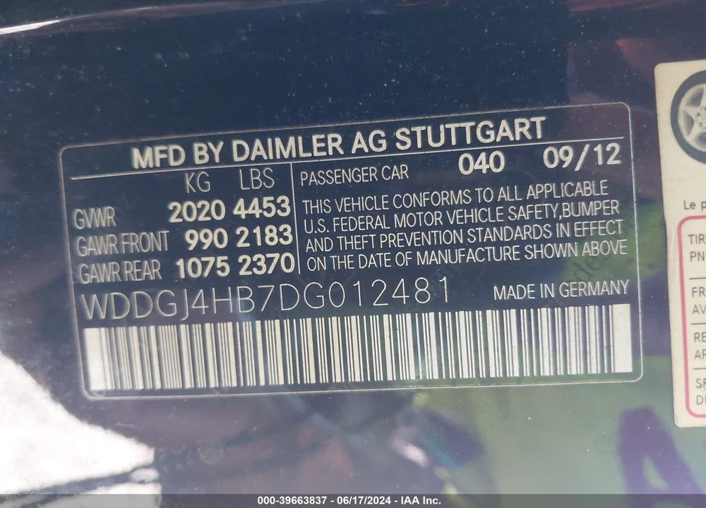 2013 MERCEDES-BENZ C 250 VIN: WDDGJ4HB7DG012481