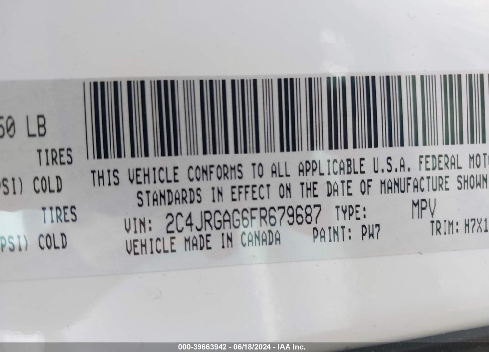 2015 RAM CARGO TRADESMAN VIN: 2C4JRGAG6FR679687