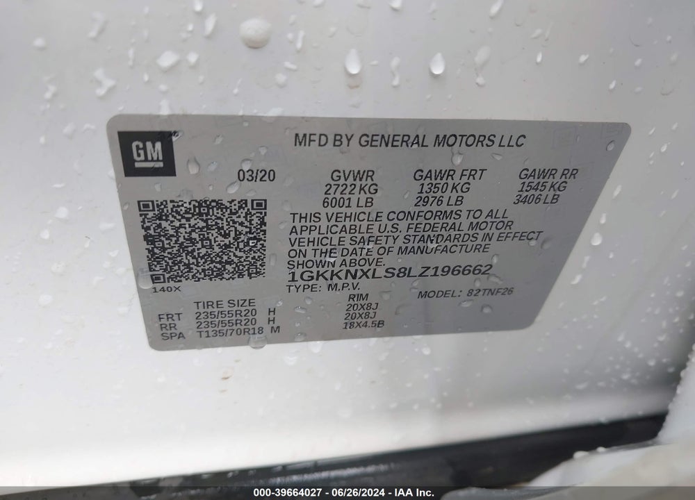 2020 GMC ACADIA AWD DENALI VIN: 1GKKNXLS8LZ196662