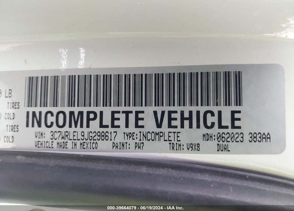 2018 RAM 4500 CHASSIS TRADESMAN/SLT/LAIE VIN: 3C7WRLEL9JG298617