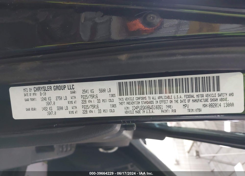 2011 DODGE NITRO SE VIN: 1D4PU2GK0BW510261