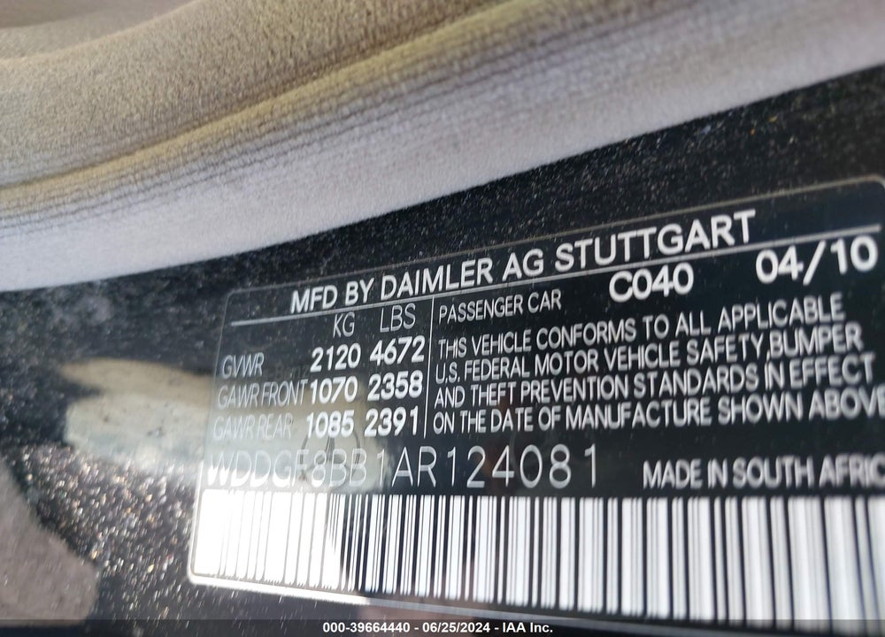2010 MERCEDES-BENZ C 300 LUXURY 4MATIC/SPORT 4MATIC VIN: WDDGF8BB1AR124081