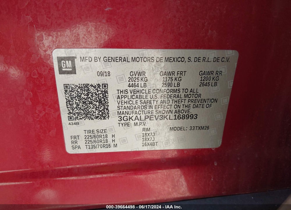 2019 GMC TERRAIN SLT VIN: 3GKALPEV3KL168993
