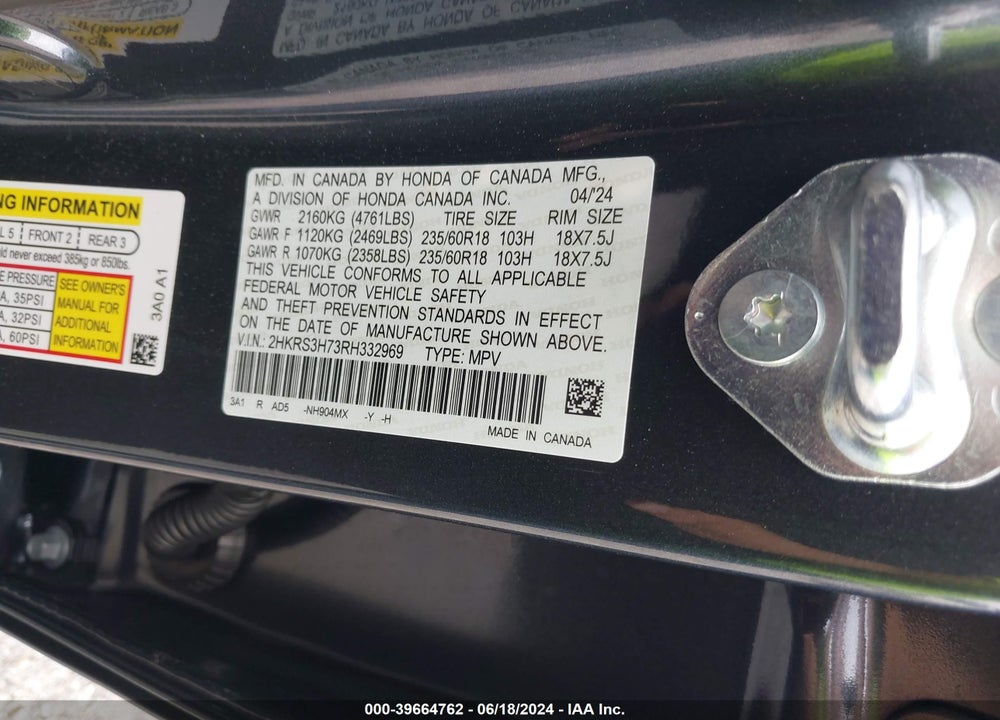 2024 HONDA CR-V EX-L 2WD VIN: 2HKRS3H73RH332969