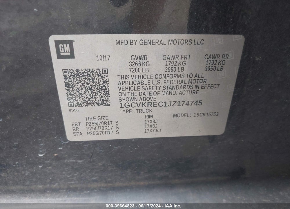 2018 CHEVROLET SILVERADO 1500 1LT VIN: 1GCVKREC1JZ174745