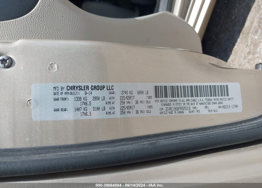 2015 CHRYSLER TOWN & COUNTRY TOURING VIN: 2C4RC1BG8FR525319