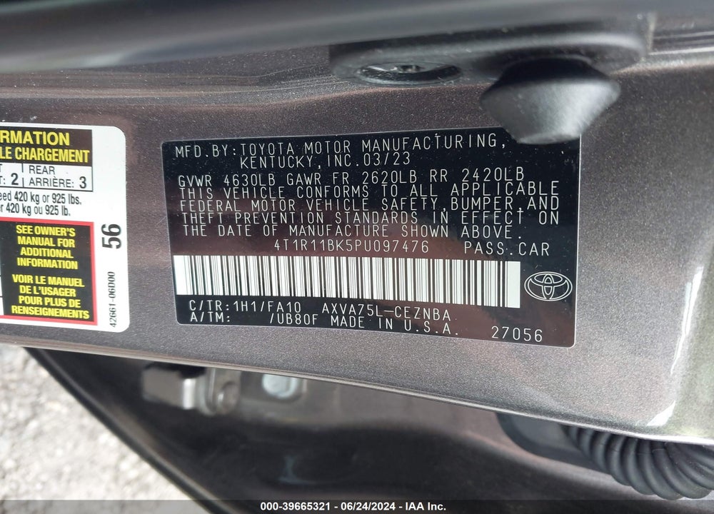 2023 TOYOTA CAMRY VIN: 4T1R11BK5PU097476