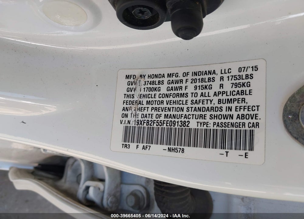 2015 HONDA CIVIC LX VIN: 19XFB2F55FE091382