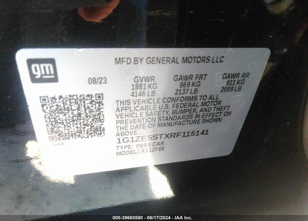 2024 CHEVROLET MALIBU LT VIN: 1G1ZE5STXRF115141
