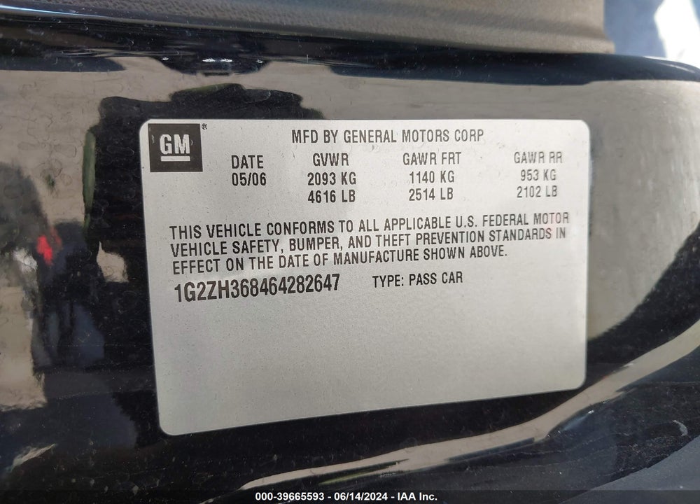 2006 PONTIAC G6 GT VIN: 1G2ZH368464282647