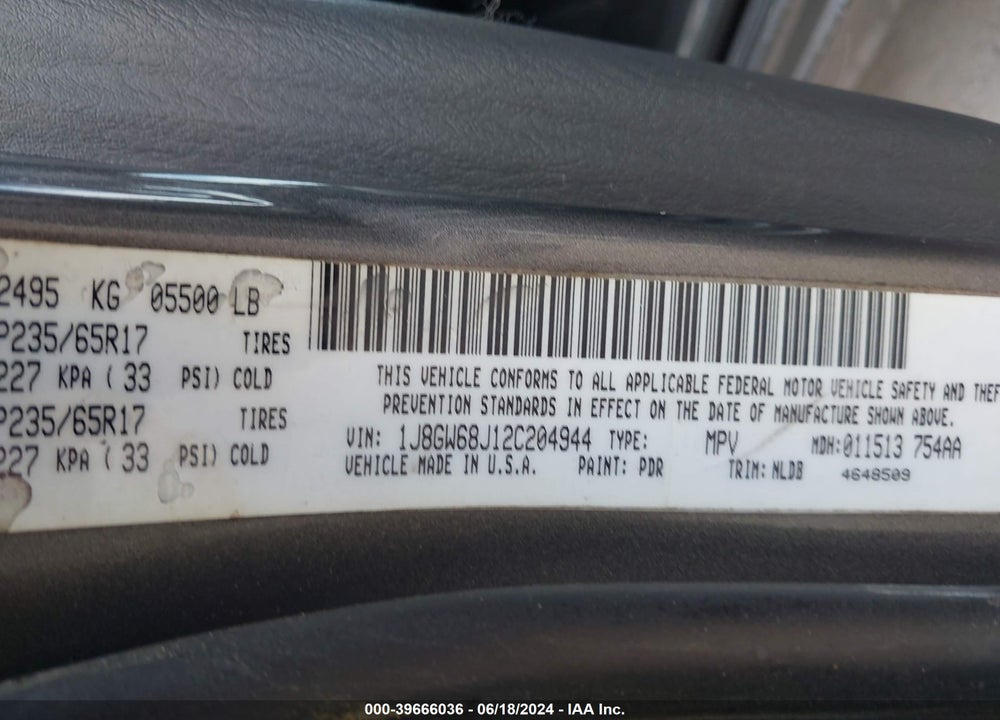 2002 JEEP GRAND CHEROKEE OVERLAND VIN: 1J8GW68J12C204944