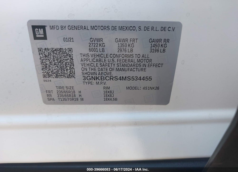 2021 CHEVROLET BLAZER FWD 2LT VIN: 3GNKBCRS4MS534455