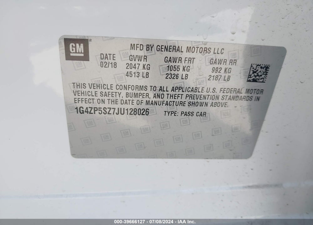 2018 BUICK LACROSSE VIN: 1G4ZP5SZ7JU128026