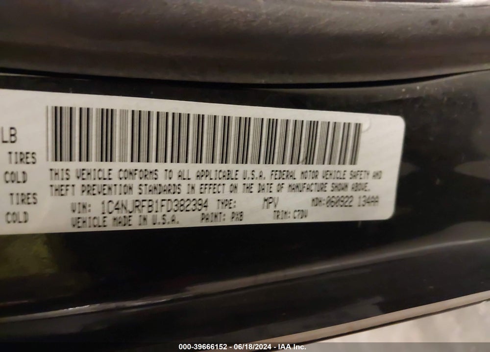 2015 JEEP PATRIOT LATITUDE VIN: 1C4NJRFB1FD382394