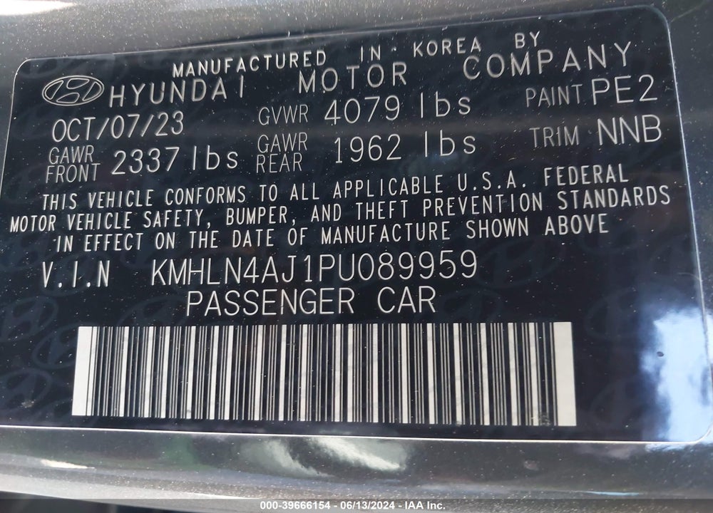 2023 HYUNDAI ELANTRA HYBRID LIMITED VIN: KMHLN4AJ1PU089959