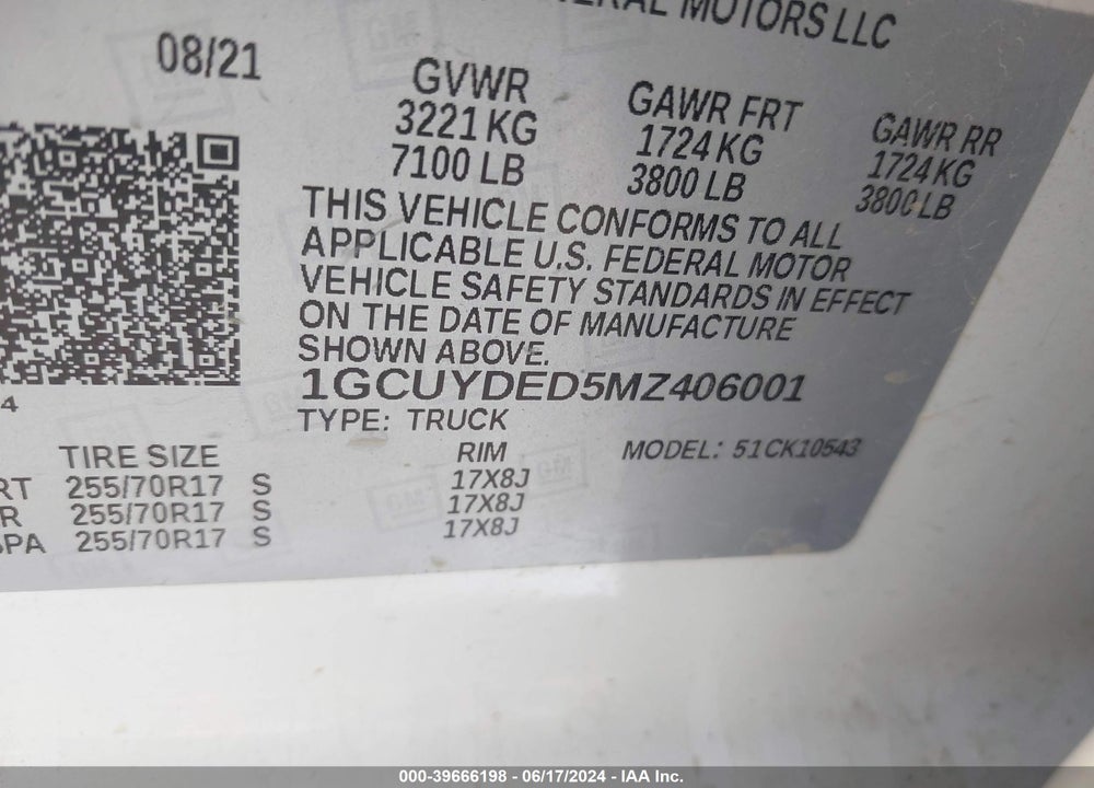 2021 CHEVROLET SILVERADO 1500 4WD SHORT BED LT VIN: 1GCUYDED5MZ406001