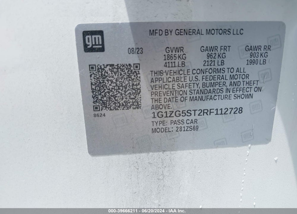 2024 CHEVROLET MALIBU RS VIN: 1G1ZG5ST2RF112728