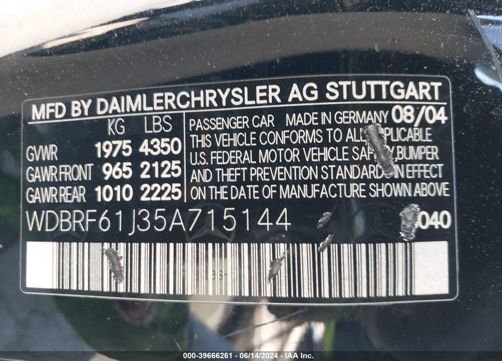 2005 MERCEDES-BENZ C 240 LUXURY VIN: WDBRF61J35A715144