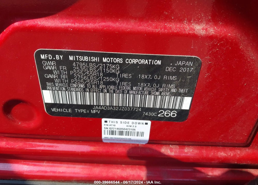 2018 MITSUBISHI OUTLANDER SE VIN: JA4AD3A32JZ037724