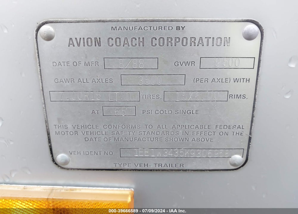 1989 AVION OTHER VIN: 1EE1W3435K9306958