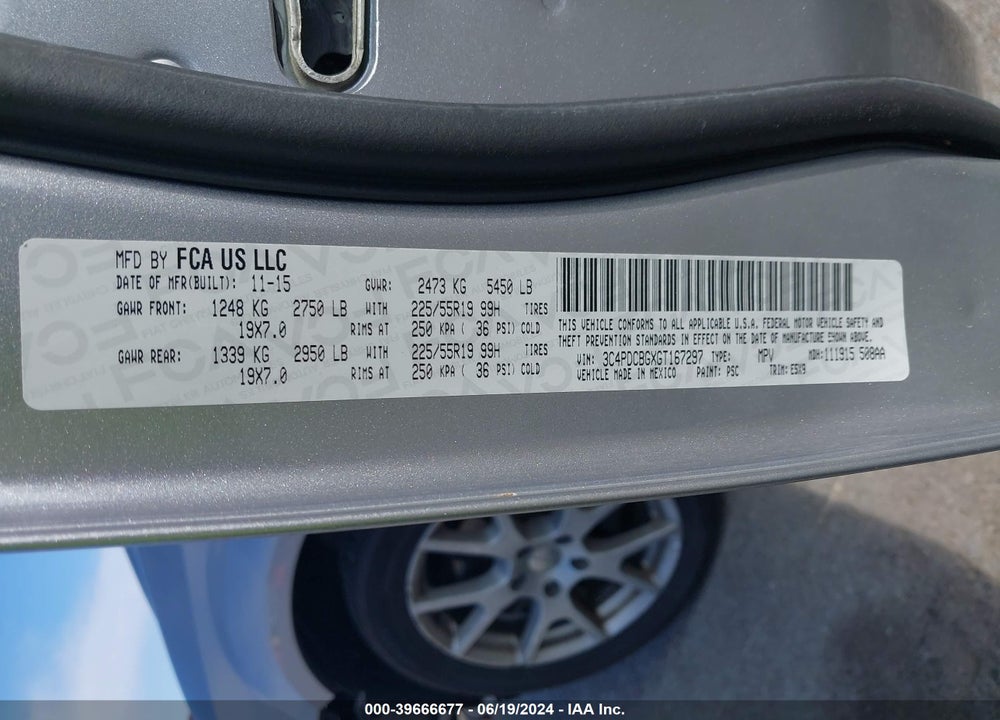 2016 DODGE JOURNEY SXT VIN: 3C4PDCBGXGT167297