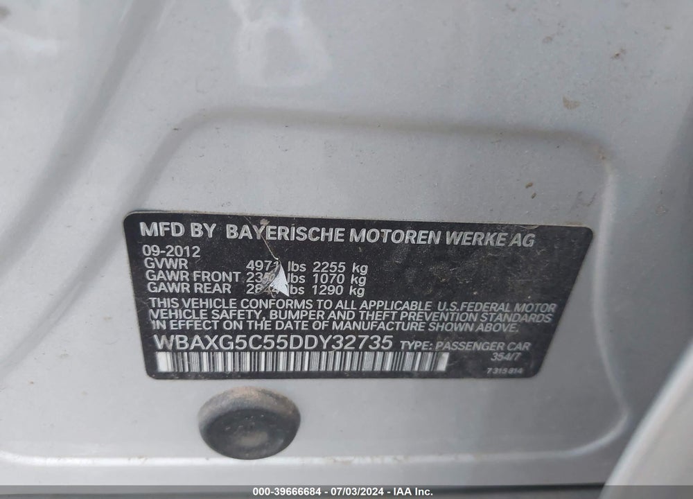 2013 BMW 528I VIN: WBAXG5C55DDY32735