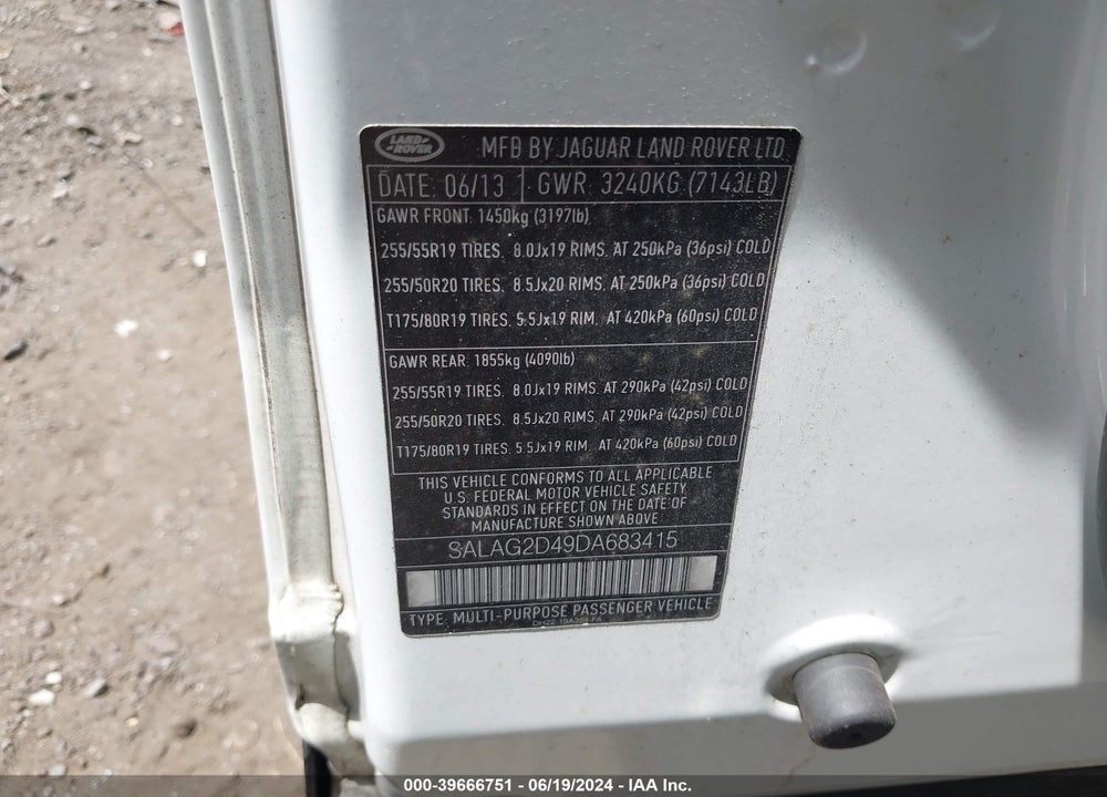 2013 LAND ROVER LR4 VIN: SALAG2D49DA683415