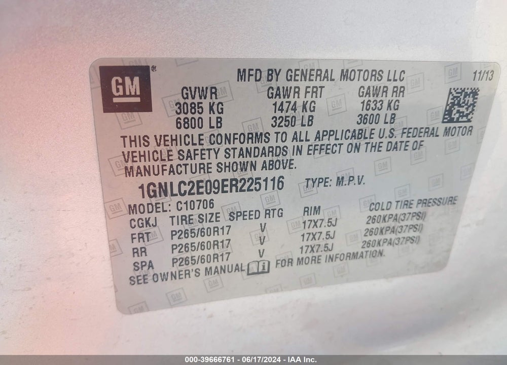 2014 CHEVROLET TAHOE COMMERCIAL VIN: 1GNLC2E09ER225116
