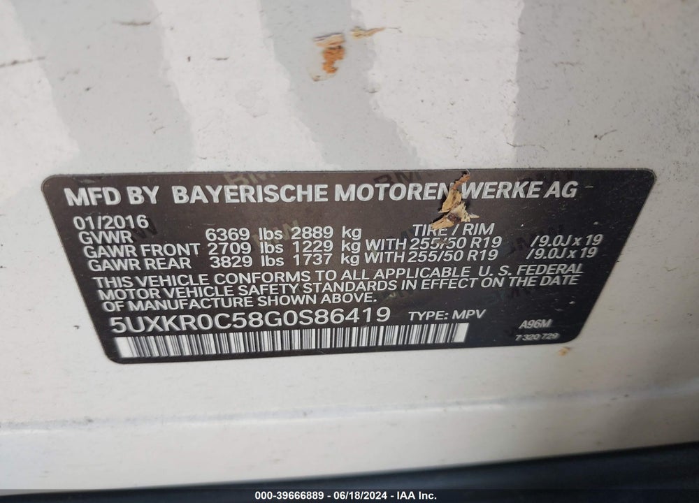 2016 BMW X5 VIN: 5UXKR0C58G0S86419