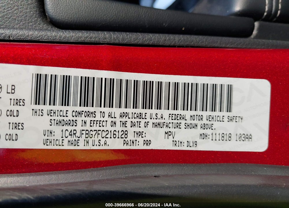 2015 JEEP GRAND CHEROKEE VIN: 1C4RJFBG7FC216128