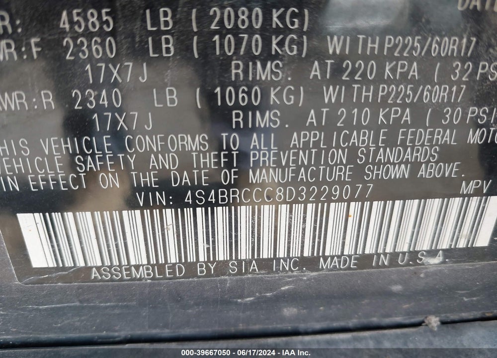 2013 SUBARU OUTBACK 2.5I PREMIUM VIN: 4S4BRCCC8D3229077