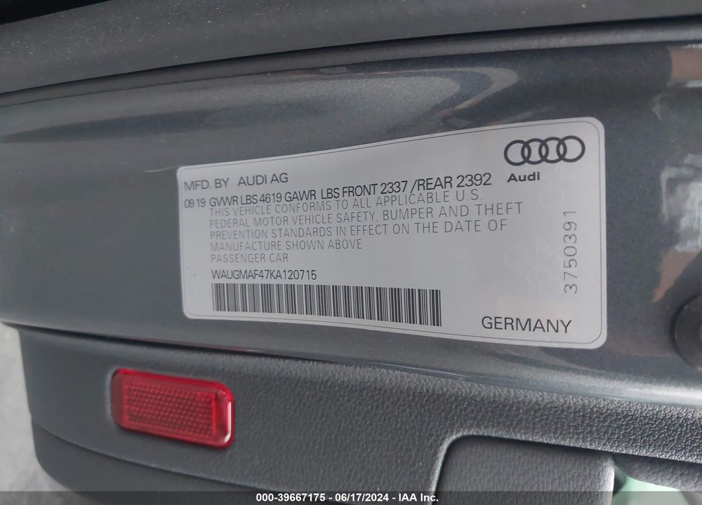 2019 AUDI A4 40 TITANIUM PREMIUM VIN: WAUGMAF47KA120715