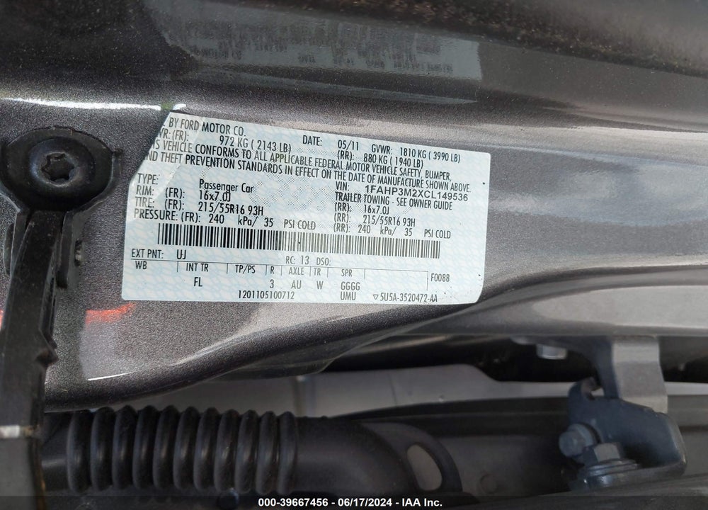 2012 FORD FOCUS SEL VIN: 1FAHP3M2XCL149536