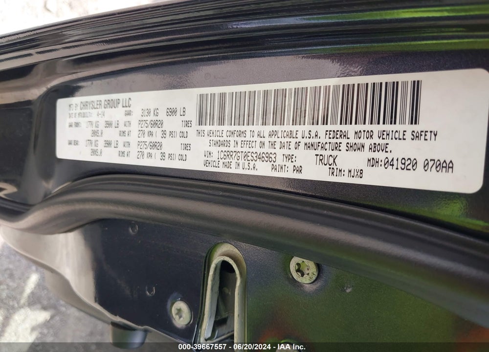 2014 RAM 1500 BIG HORN VIN: 1C6RR7GT0ES346963