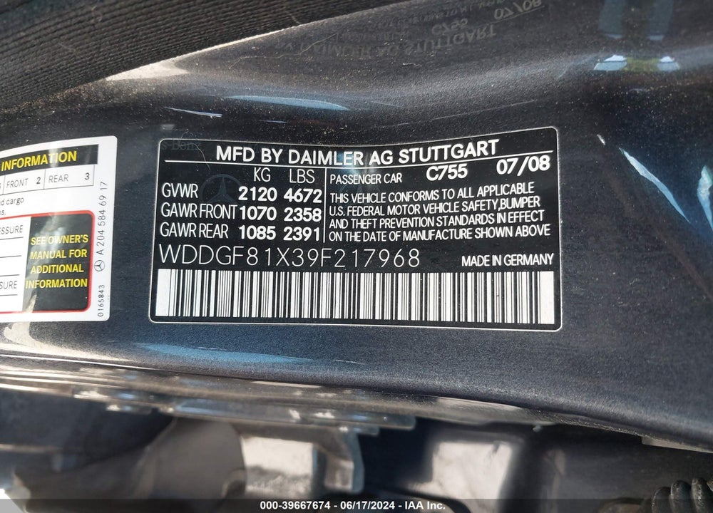 2009 MERCEDES-BENZ C 300 LUXURY 4MATIC/SPORT 4MATIC VIN: WDDGF81X39F217968