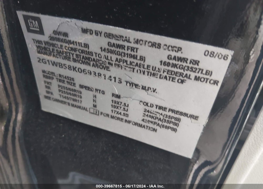 2006 CHEVROLET IMPALA LS VIN: 2G1WB58K069381413