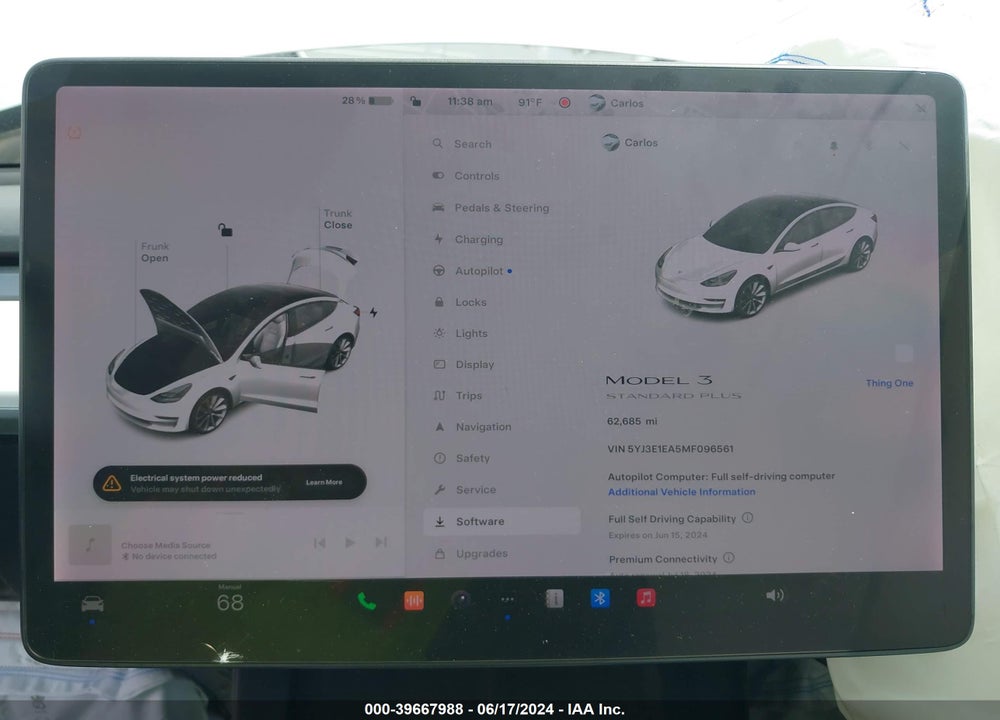 2021 TESLA MODEL 3 STANDARD RANGE PLUS REAR-WHEEL DRIVE VIN: 5YJ3E1EA5MF096561