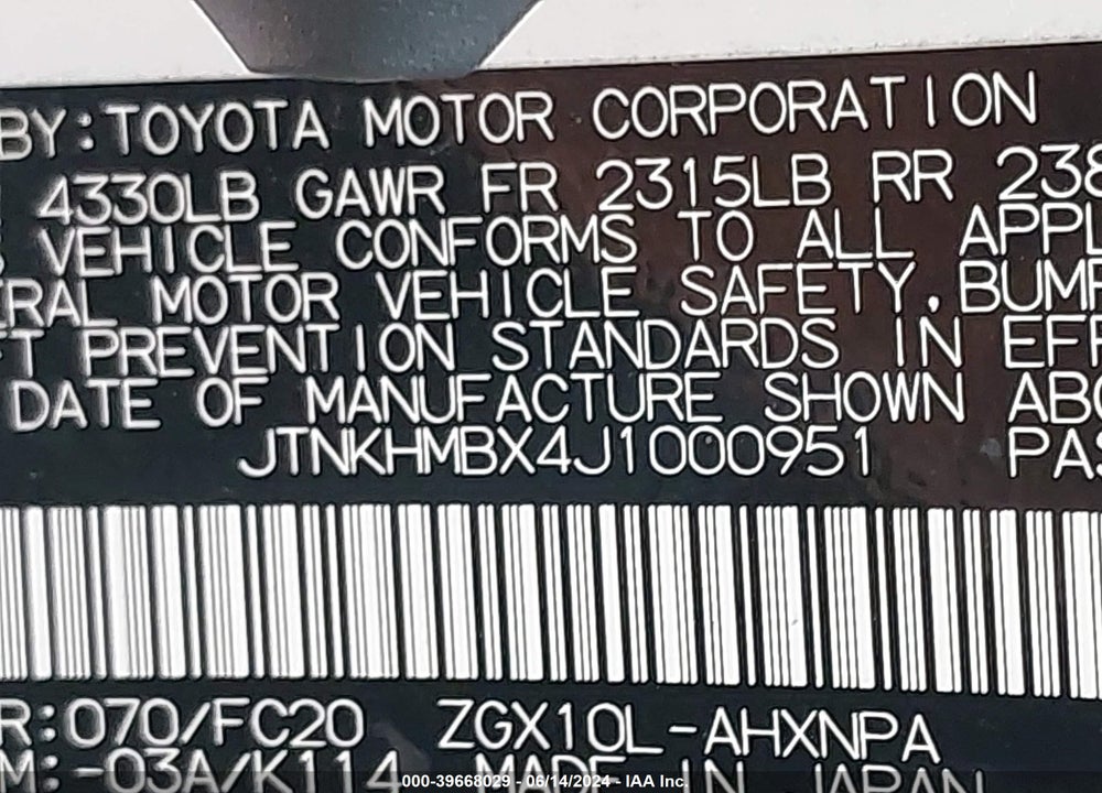 2018 TOYOTA C-HR XLE VIN: JTNKHMBX4J1000951