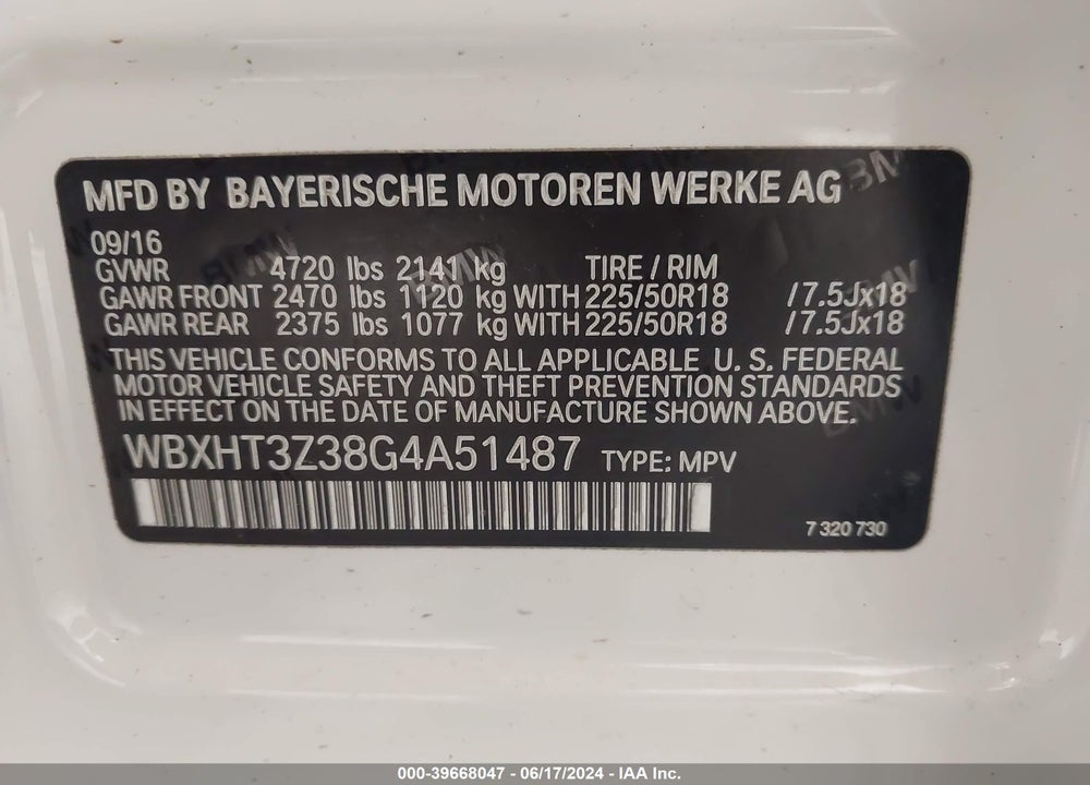 2016 BMW X1 XDRIVE28I VIN: WBXHT3Z38G4A51487