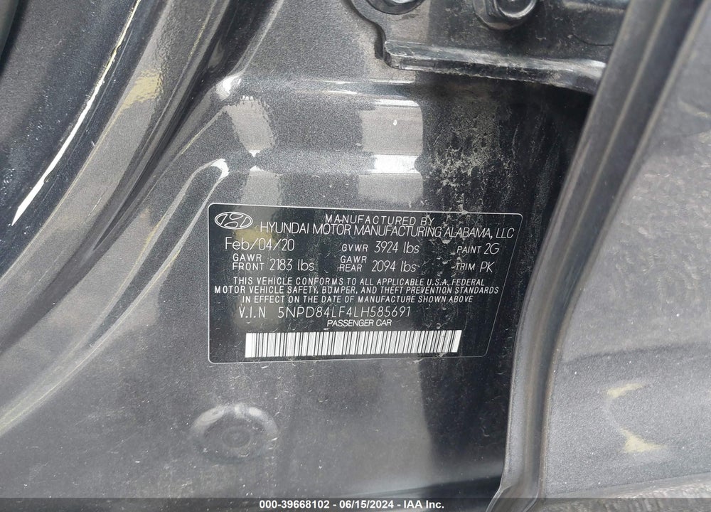 2020 HYUNDAI ELANTRA SEL VIN: 5NPD84LF4LH585691