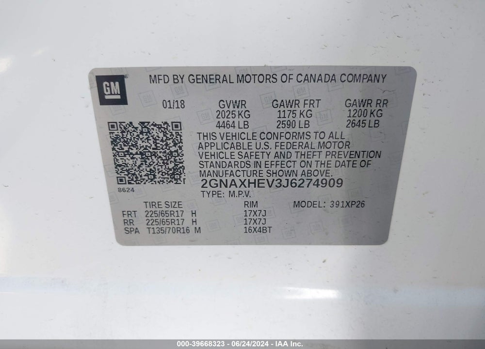 2018 CHEVROLET EQUINOX LS VIN: 2GNAXHEV3J6274909