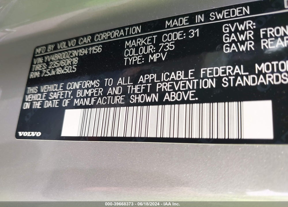 2022 VOLVO XC60 RECHARGE PLUG-IN HYBRID T8 INSCRIPTION EXPRESSION VIN: YV4BR0DZ3N1941156