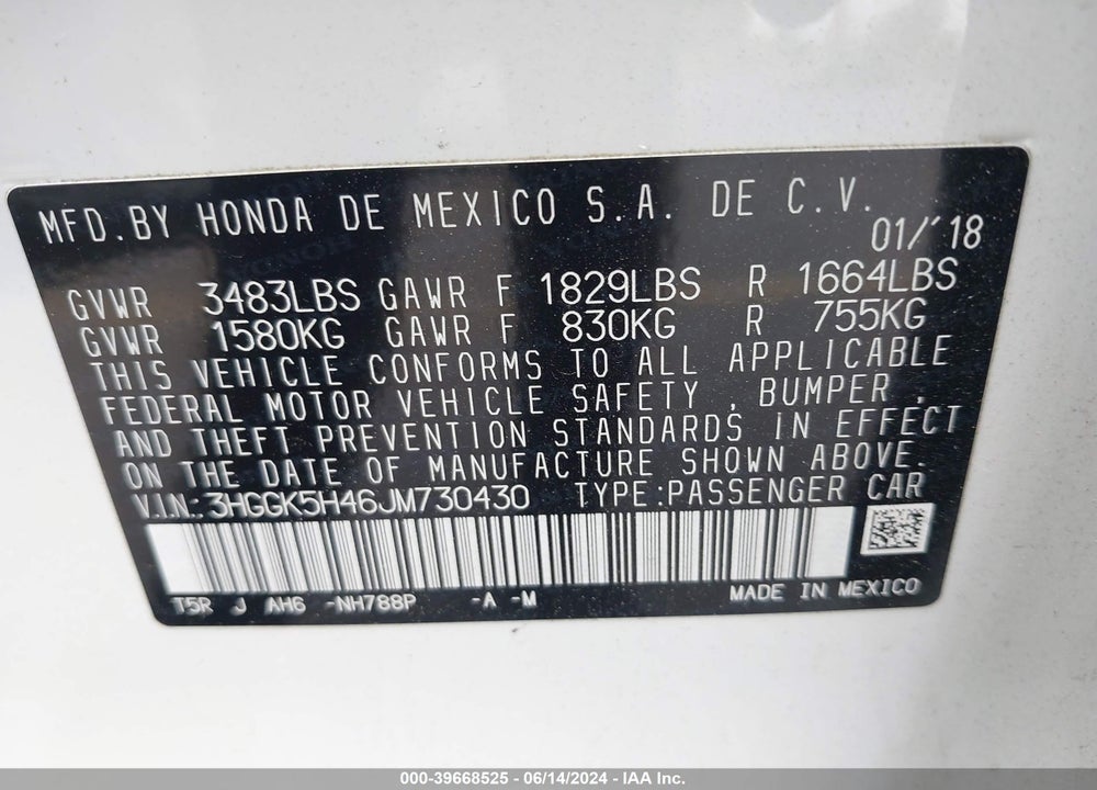 2018 HONDA FIT LX VIN: 3HGGK5H46JM730430