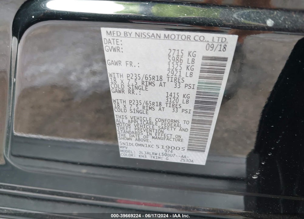 2019 INFINITI QX60 LUXE VIN: 5N1DL0MN1KC519005