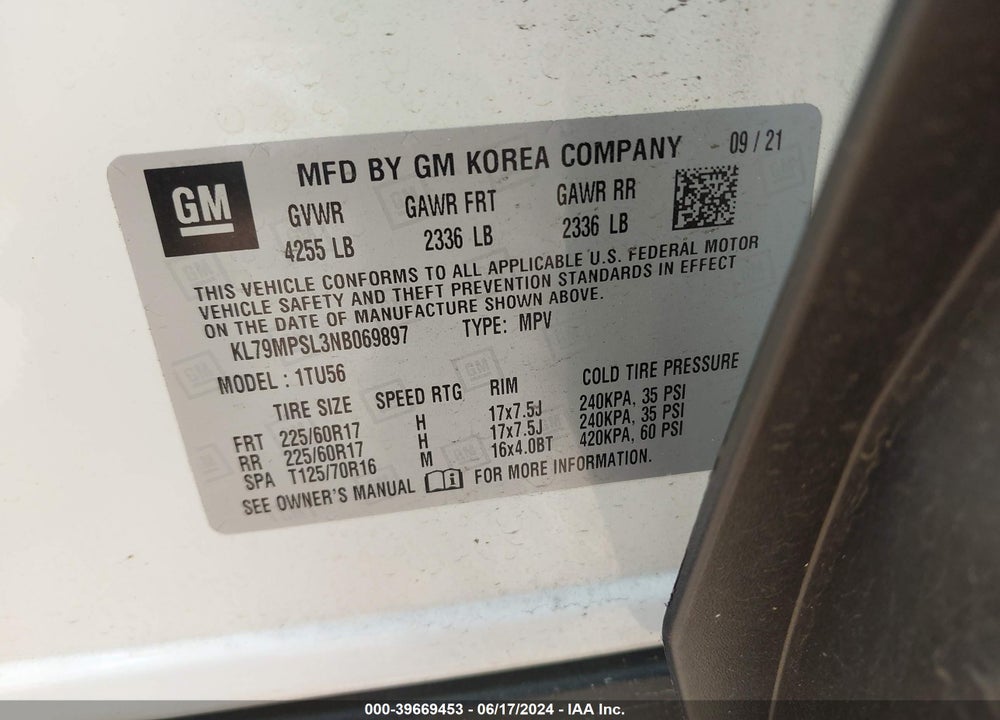 2022 CHEVROLET TRAILBLAZER FWD LT VIN: KL79MPSL3NB069897