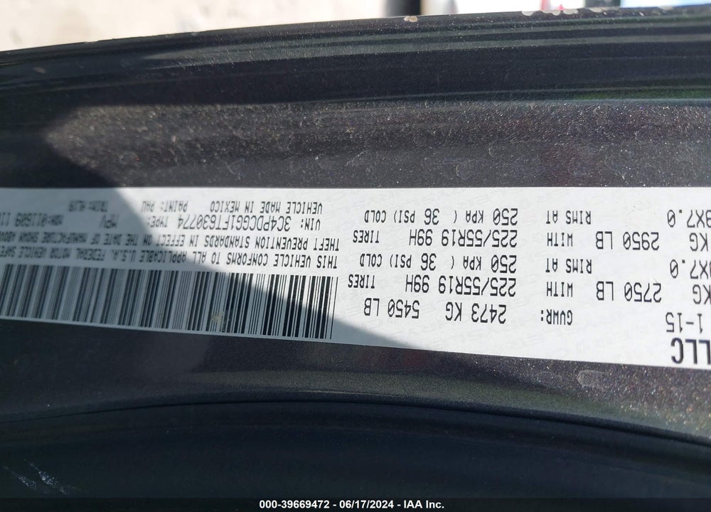 2015 DODGE JOURNEY CROSSROAD VIN: 3C4PDCGG1FT630774