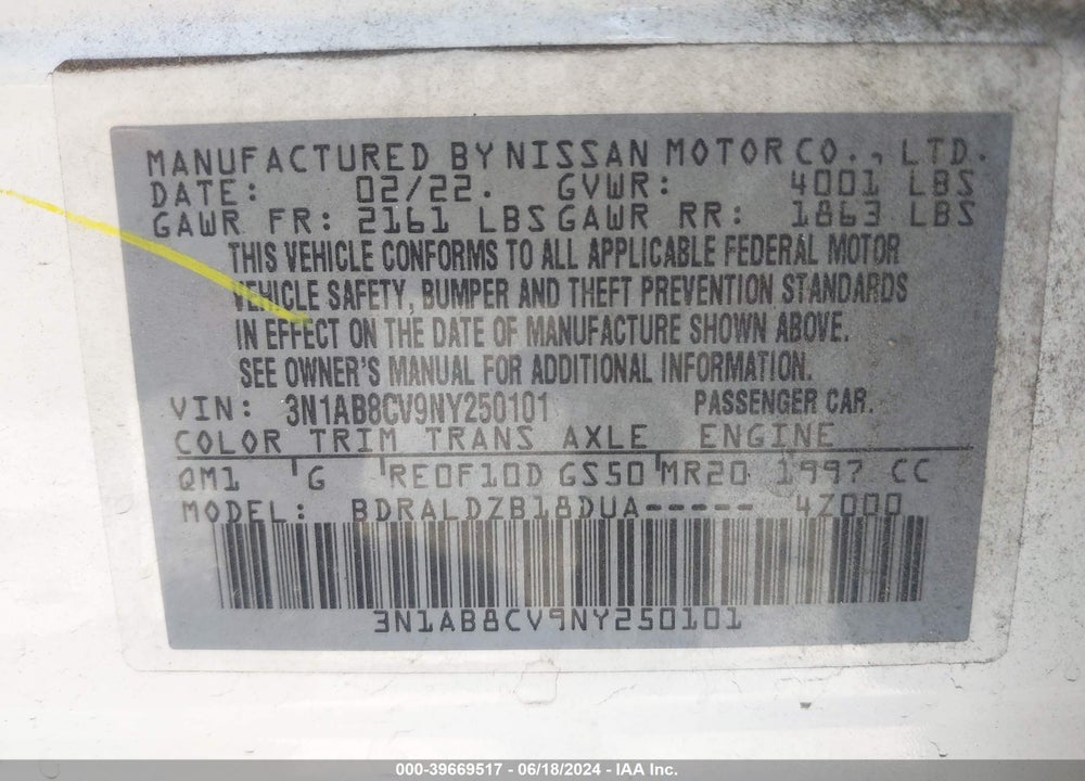 2022 NISSAN SENTRA SV XTRONIC CVT VIN: 3N1AB8CV9NY250101